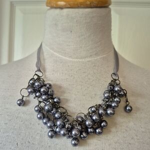 Elegant Silver Pearl Cluster Necklace